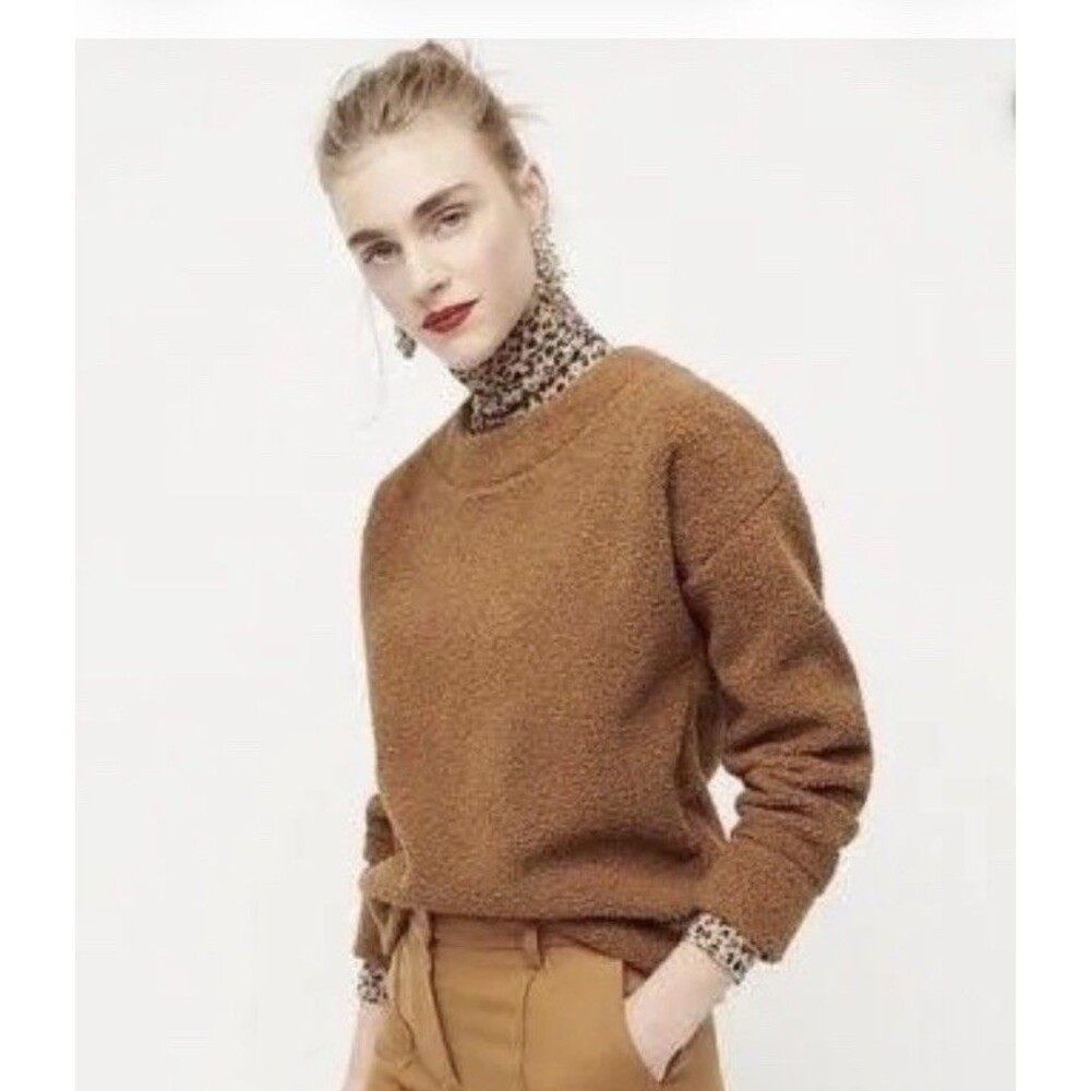 J.Crew Brown Teddy Fleece Sherpa Sweatshirt Size XS Cozy Pullover Camping Preppy